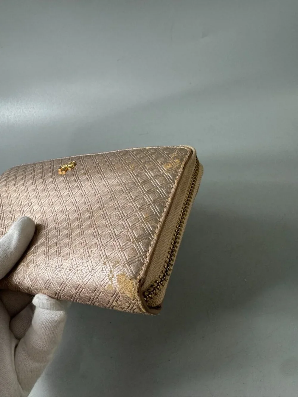Tory Burch Rose Gold Diamond Quilted Leather Fleming Continental Wallet